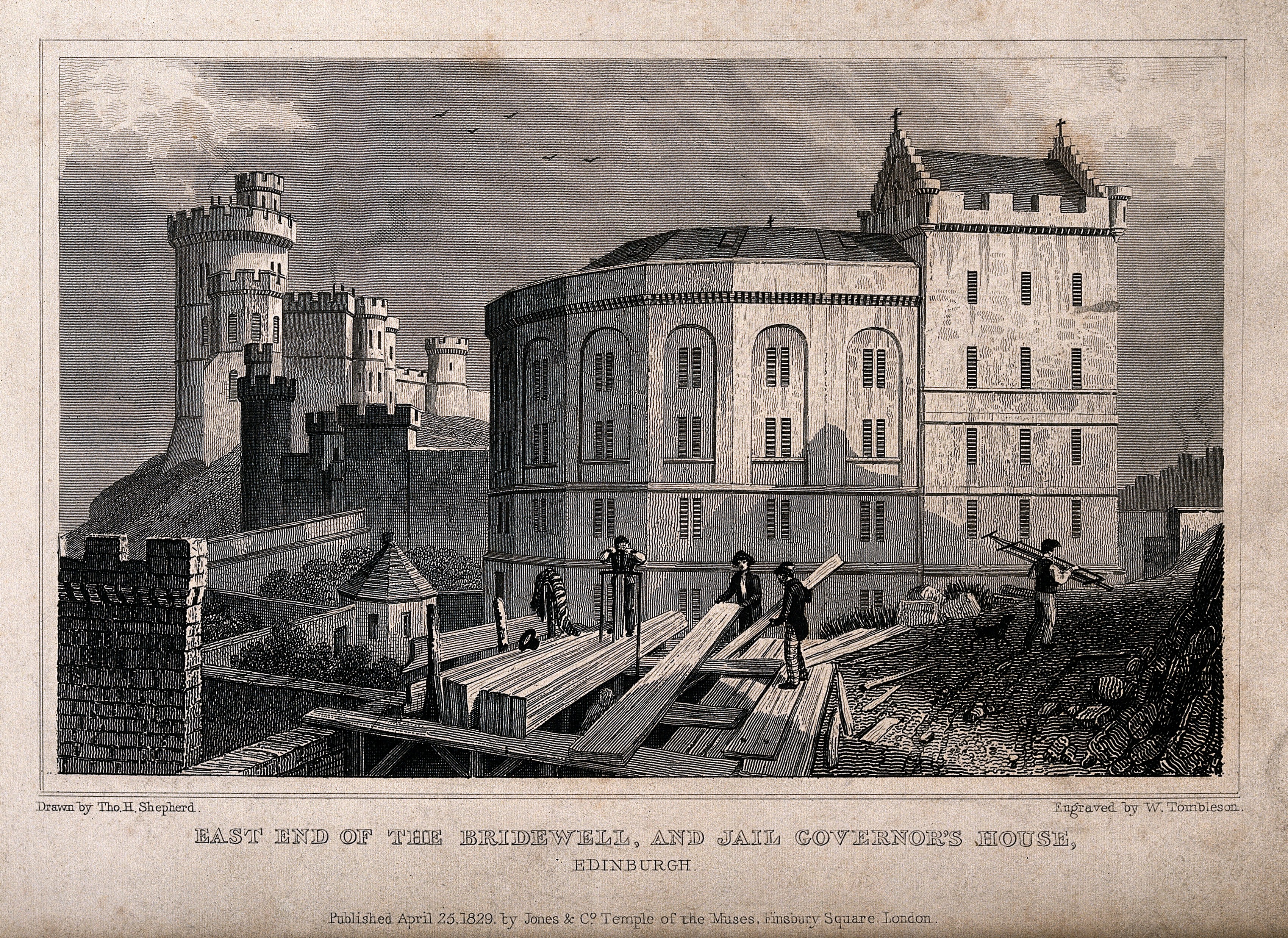 Figure 5 Construction work in front of Bridewell prison, Edinburgh, Scotland. Steel engraving by W. Tombles, 1829. Reproduced by permission of the Wellcome Library, London.